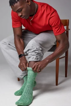 Cushioned Cotton Walking Sock - Green/White
