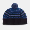 Lambswool Fair Isle Beanie Hat - Navy