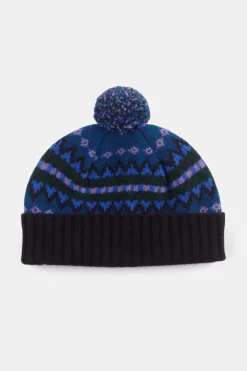 Lambswool Fair Isle Beanie Hat - Navy