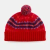 Lambswool Fair Isle Beanie Hat - Red