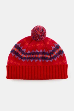Lambswool Fair Isle Beanie Hat - Red