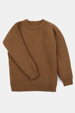 Lambswool Fisherman Ribbed Jumper - Dark Camel
