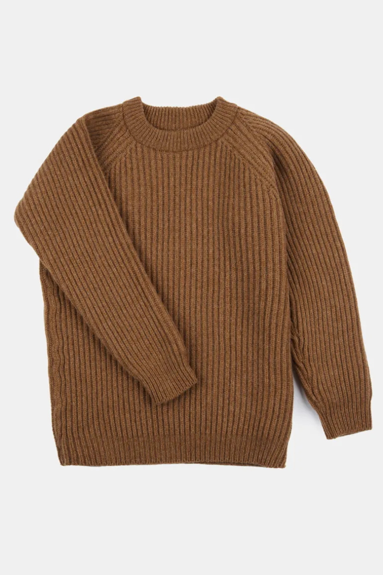 Lambswool Fisherman Ribbed Jumper - Dark Camel