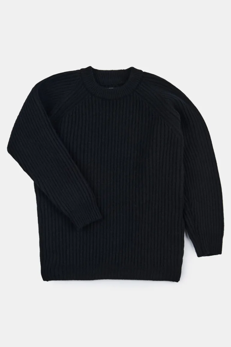 Lambswool Fisherman Ribbed Jumper - Black