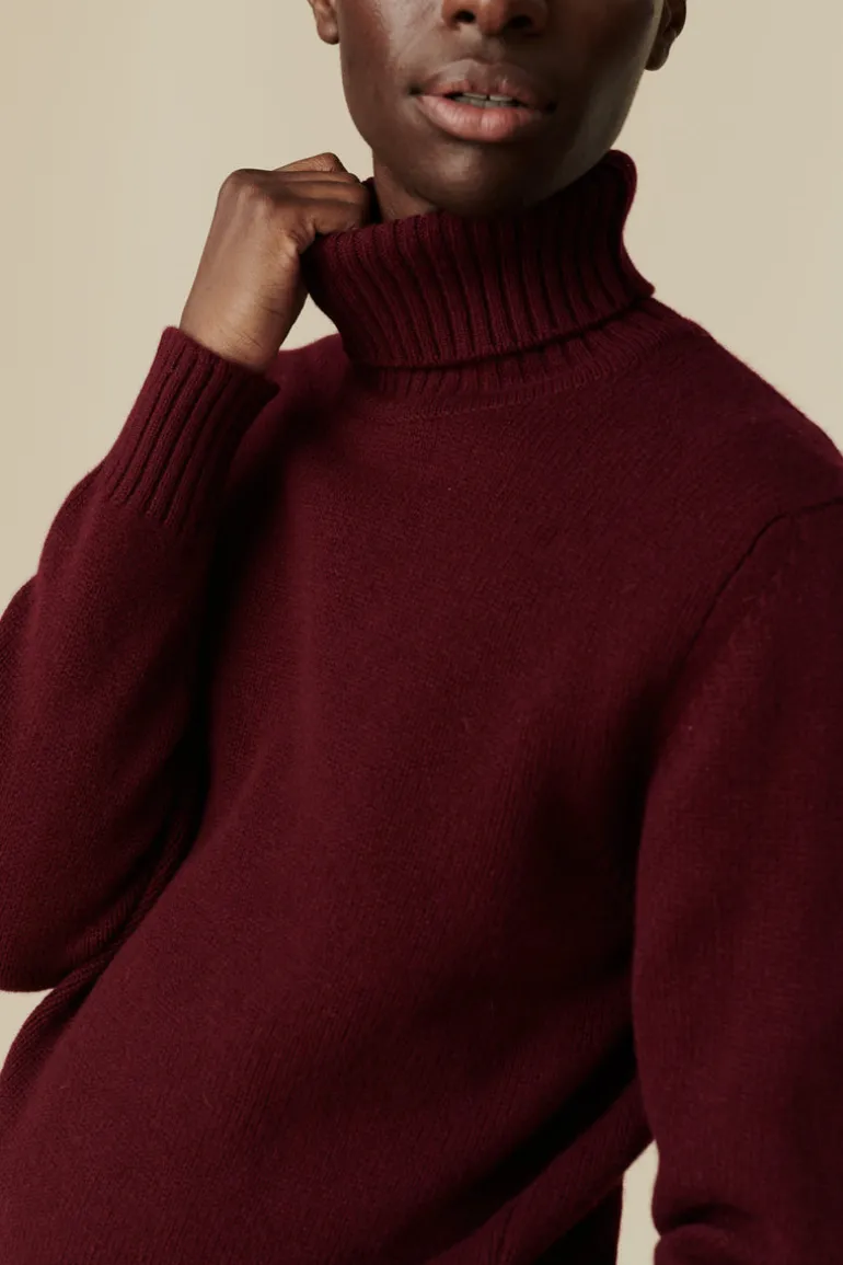 Lambswool Roll Neck Jumper - Burgundy