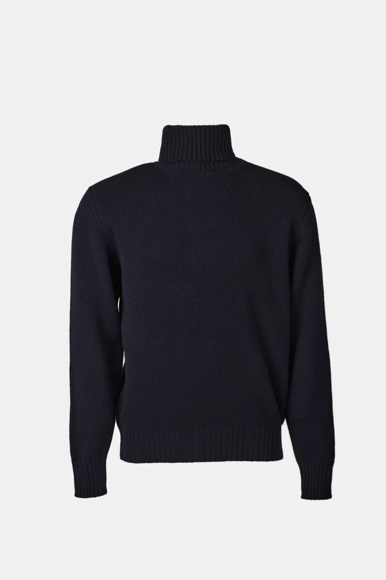 Lambswool Roll Neck Jumper - Navy