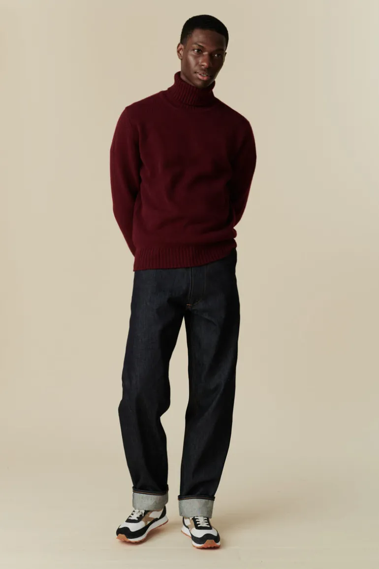 Lambswool Roll Neck Jumper - Burgundy