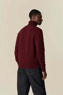 Lambswool Roll Neck Jumper - Burgundy
