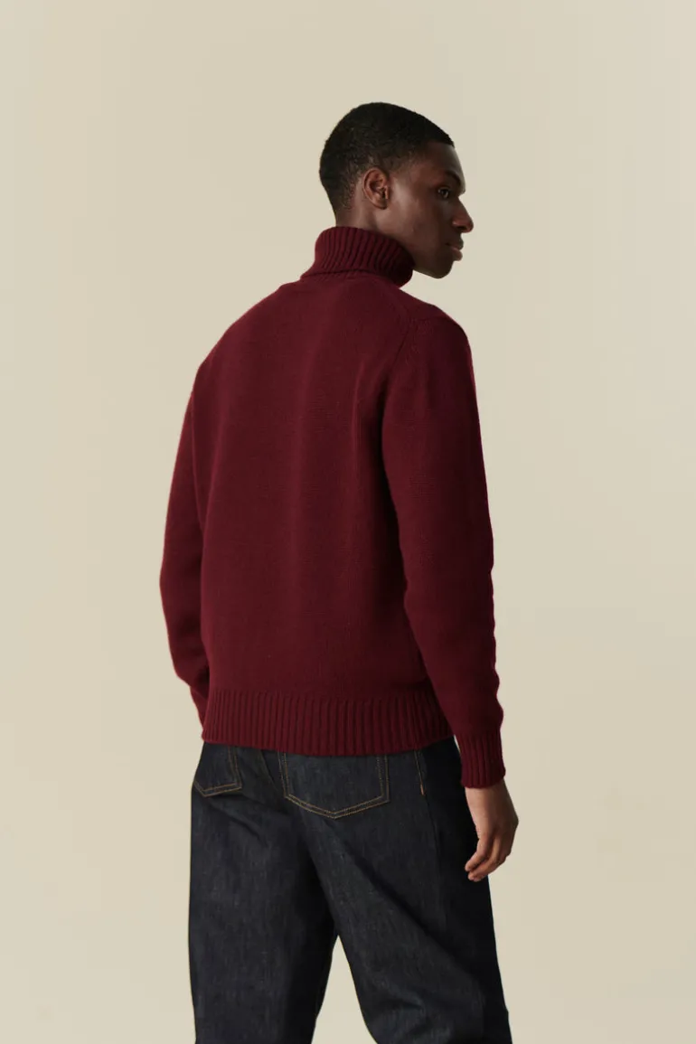 Lambswool Roll Neck Jumper - Burgundy