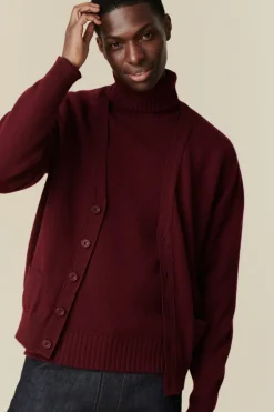 Lambswool Roll Neck Jumper - Burgundy