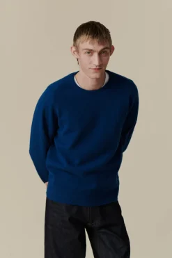 Lambswool Saddle Shoulder Crew Neck - Bright Blue