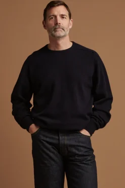 Lambswool Saddle Shoulder Crew Neck - Navy