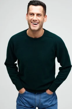 Lambswool Saddle Shoulder Crew Neck - Bottle Green