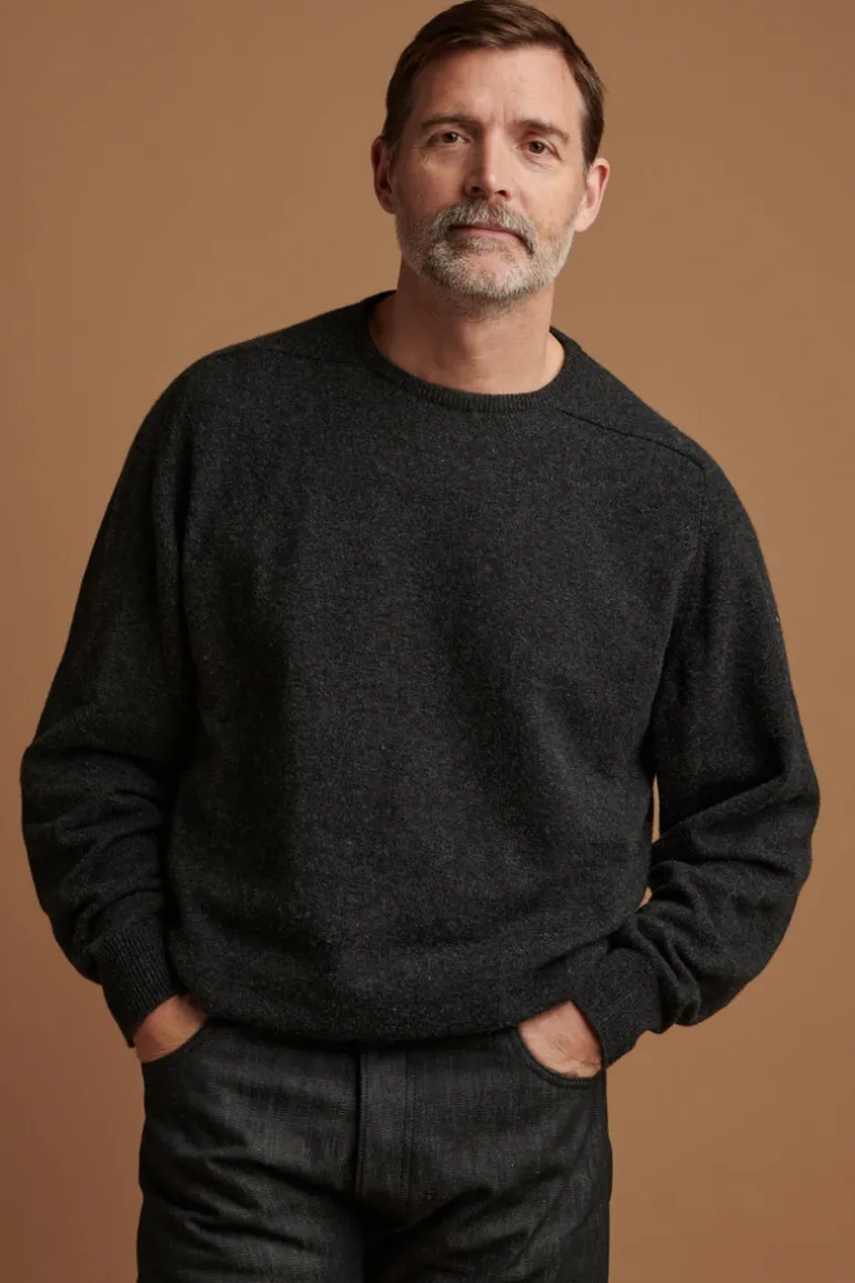 Lambswool Saddle Shoulder Crew Neck - Charcoal