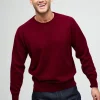 Lambswool Saddle Shoulder Crew Neck - Burgundy