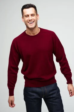Lambswool Saddle Shoulder Crew Neck - Burgundy