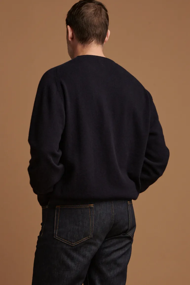 Lambswool Saddle Shoulder Crew Neck - Navy