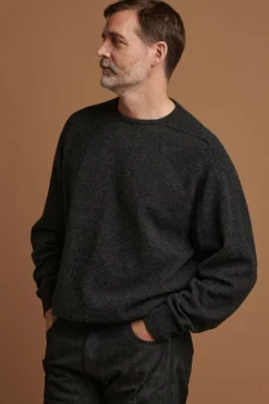 Lambswool Saddle Shoulder Crew Neck - Charcoal