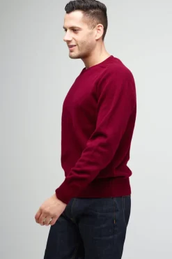 Lambswool Saddle Shoulder Crew Neck - Burgundy