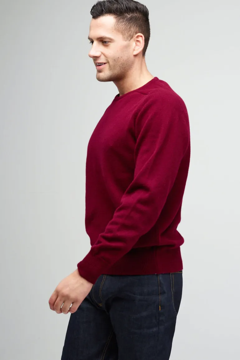 Lambswool Saddle Shoulder Crew Neck - Burgundy