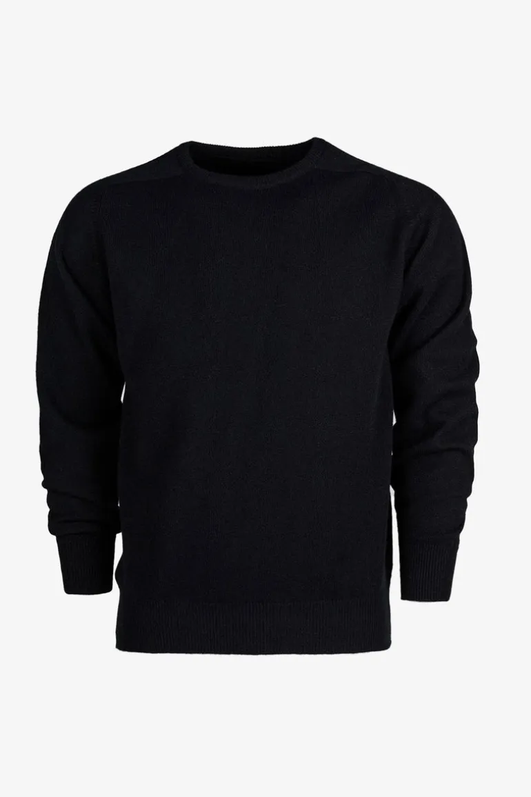 Lambswool Saddle Shoulder Crew Neck - Black