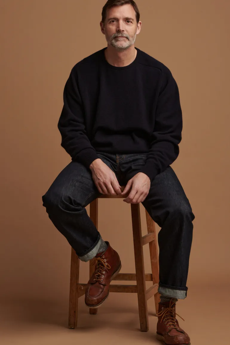 Lambswool Saddle Shoulder Crew Neck - Navy
