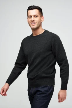 Lambswool Saddle Shoulder Crew Neck - Charcoal