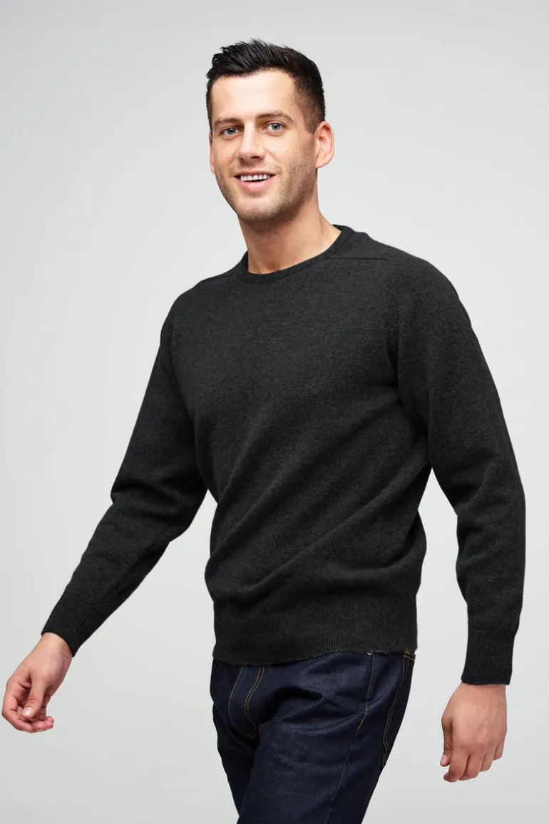 Lambswool Saddle Shoulder Crew Neck - Charcoal