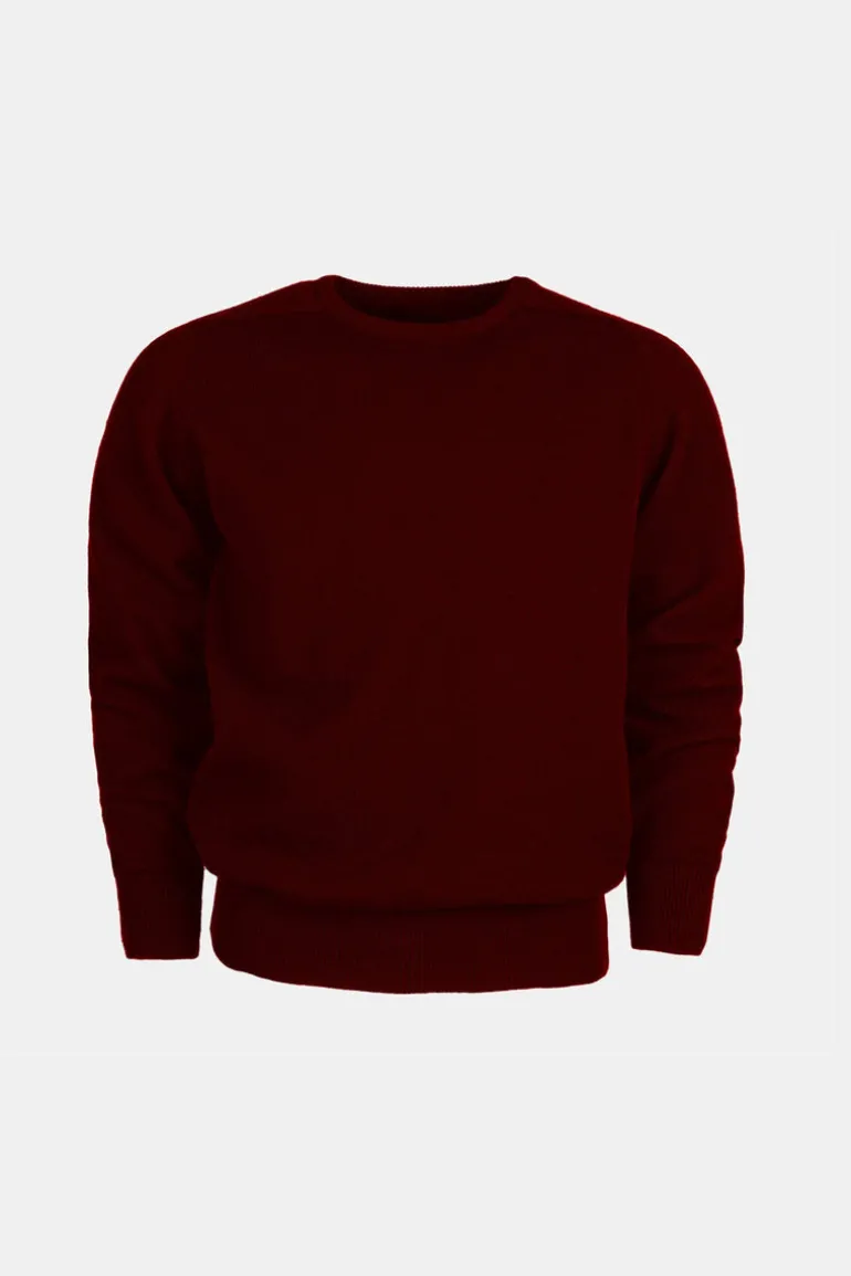 Lambswool Saddle Shoulder Crew Neck - Burgundy