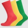 Mixed Colour Sports Calf Socks 3 Pack - Pink/Canary/Green