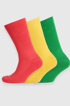 Mixed Colour Sports Calf Socks 3 Pack - Pink/Canary/Green