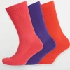 Mixed Colour Sports Calf Socks 3 Pack - Pink/Purple/Flame