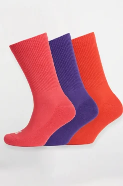 Mixed Colour Sports Calf Socks 3 Pack - Pink/Purple/Flame
