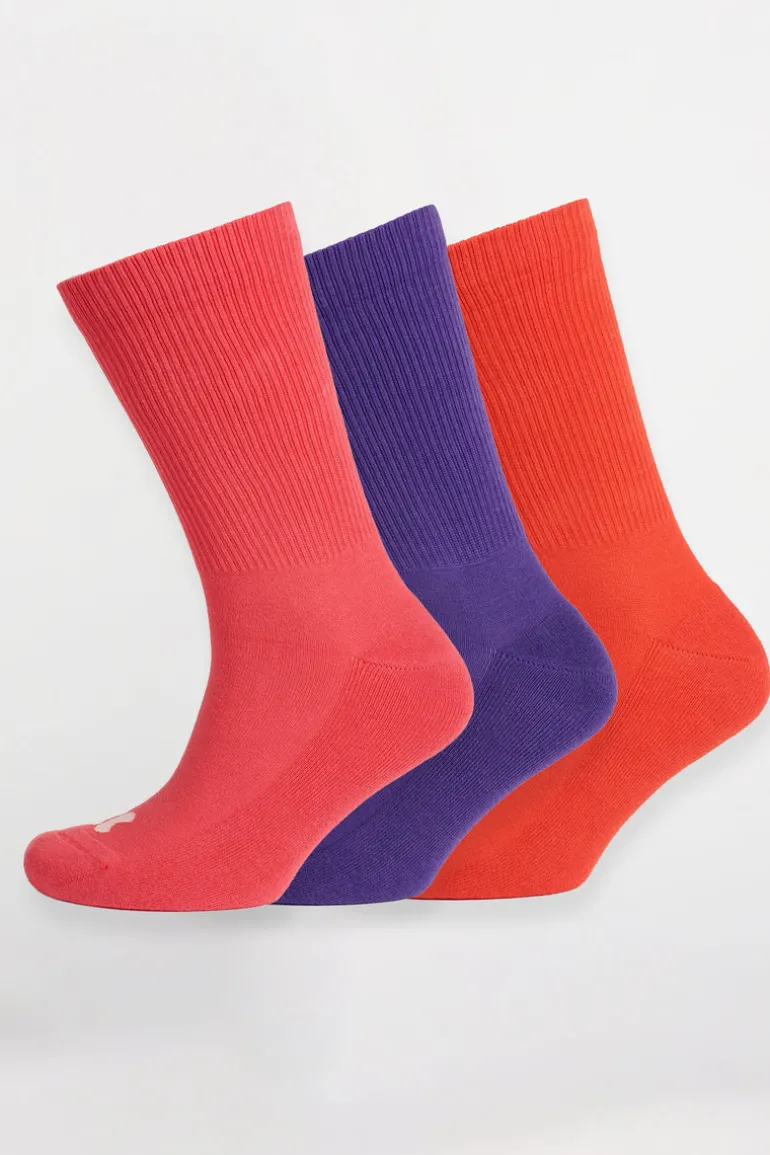 Mixed Colour Sports Calf Socks 3 Pack - Pink/Purple/Flame