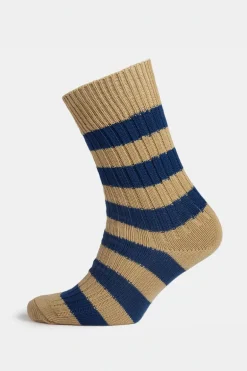 Premium Cotton Sock Stripe - Beige/Blue