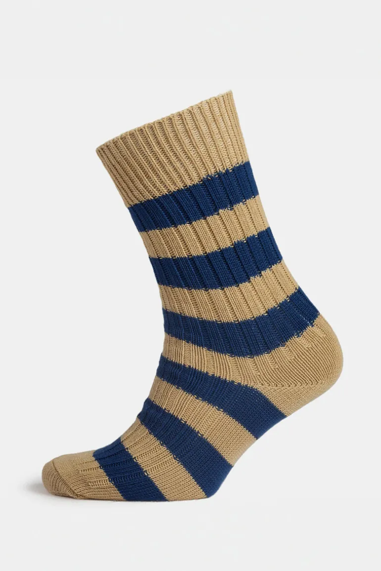 Premium Cotton Sock Stripe - Beige/Blue