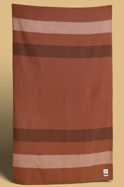 Pure Wool Striped Blanket - Tan/Dark Brown/Ecru