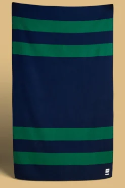 Pure Wool Striped Blanket - Bottle/Navy