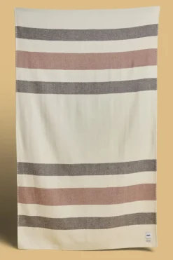 Pure Wool Striped Blanket - Ecru/Dark Brown/Tan