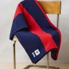 Pure Wool Striped Blanket - Navy/Red