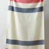 Pure Wool Striped Blanket - Ecru/Red/Navy