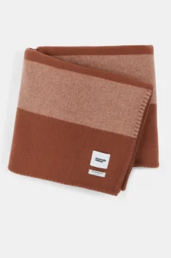 Pure Wool Striped Blanket - Tan/Dark Brown/Ecru