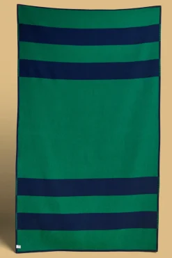 Pure Wool Striped Blanket - Bottle/Navy