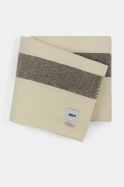 Pure Wool Striped Blanket - Ecru/Dark Brown/Tan