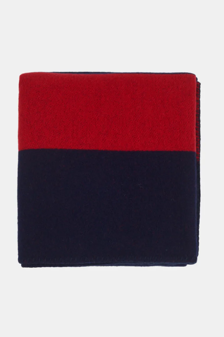 Pure Wool Striped Blanket - Navy/Red