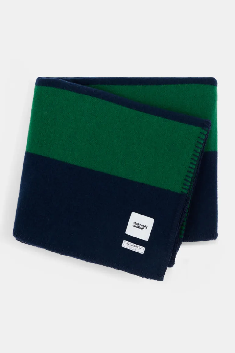 Pure Wool Striped Blanket - Bottle/Navy
