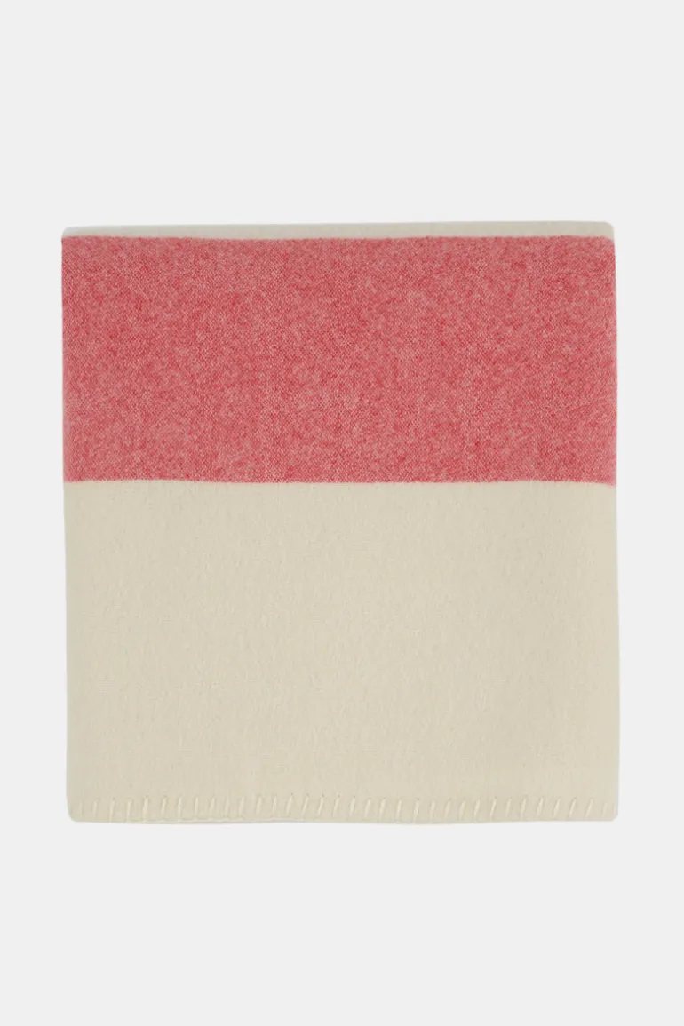 Pure Wool Striped Blanket - Ecru/Red/Navy