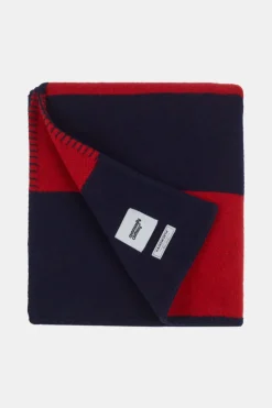 Pure Wool Striped Blanket - Navy/Red