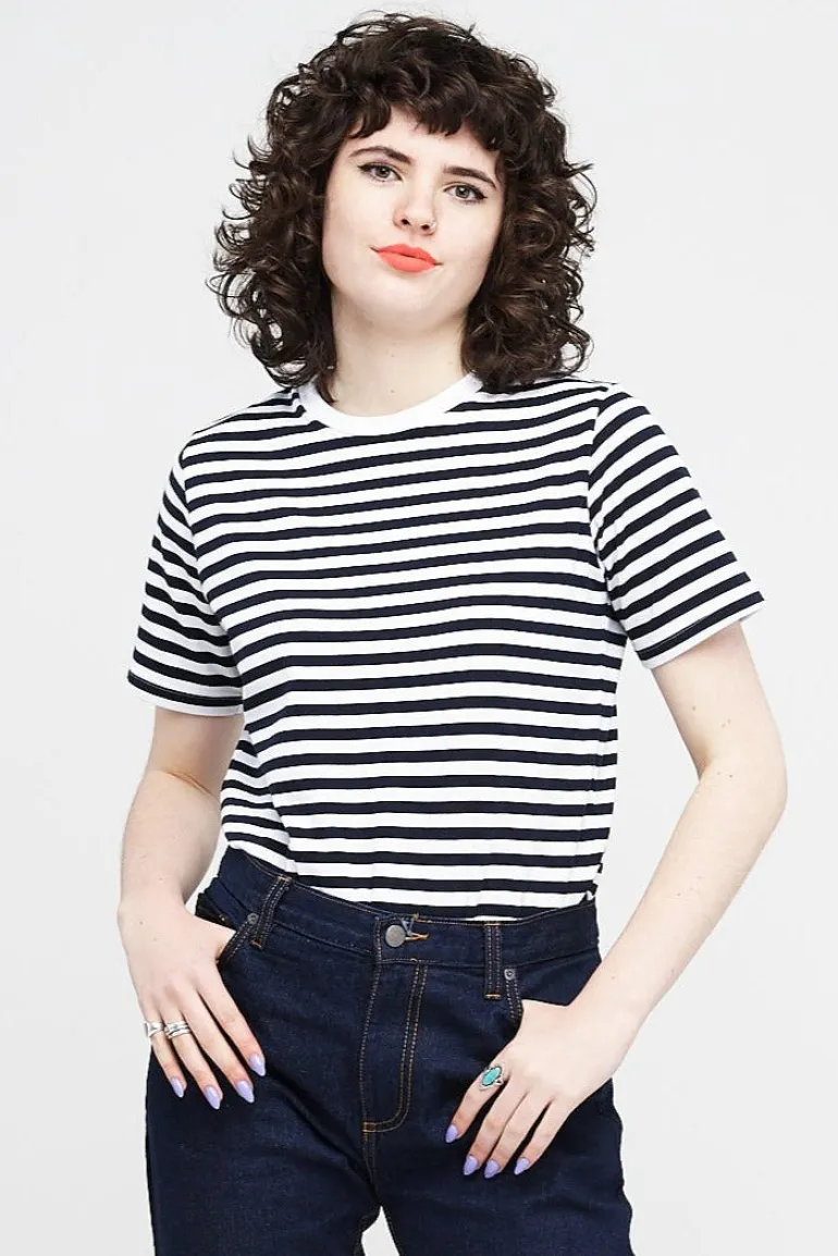 Short Sleeve Stripe T Shirt - White/Navy