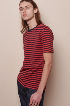 Short Sleeve Stripe T Shirt Navy/Red
